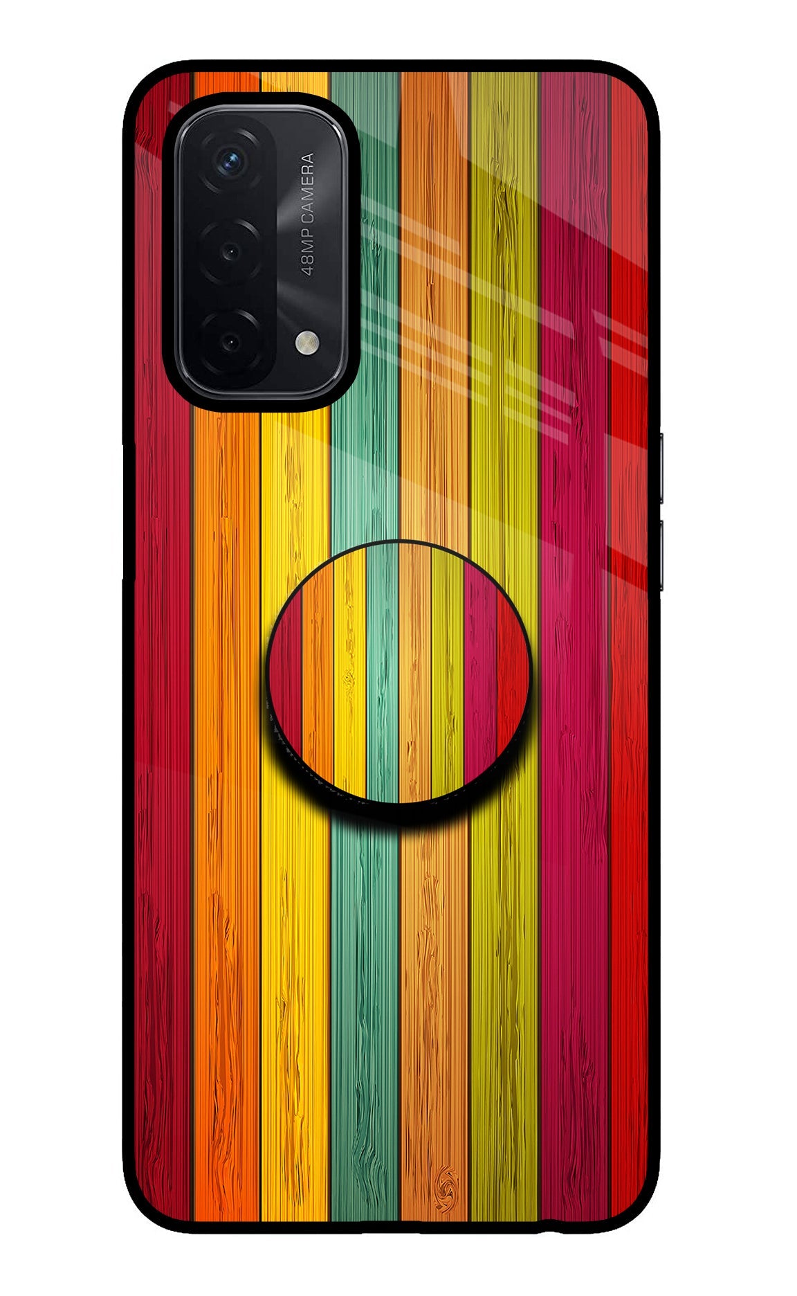 Multicolor Wooden Oppo A74 5G Glass Case