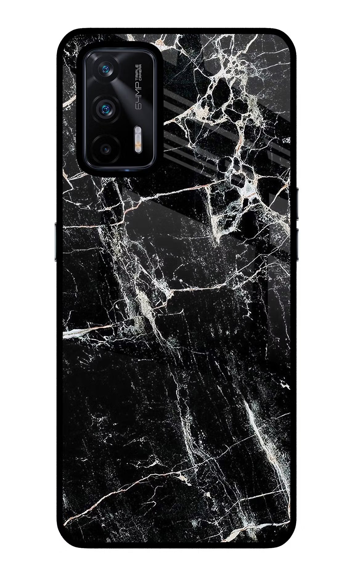 Black Marble Texture Realme X7 Max Glass Case Back Cover by Casekaro