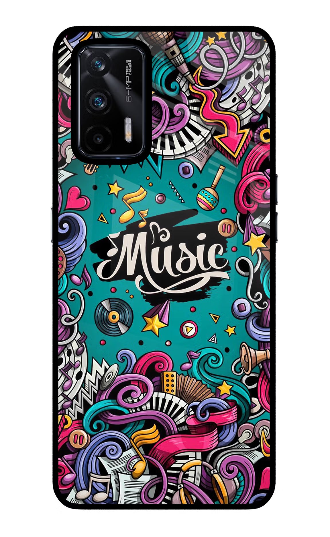 Music Graffiti Realme X7 Max Glass Case Back Cover by Casekaro