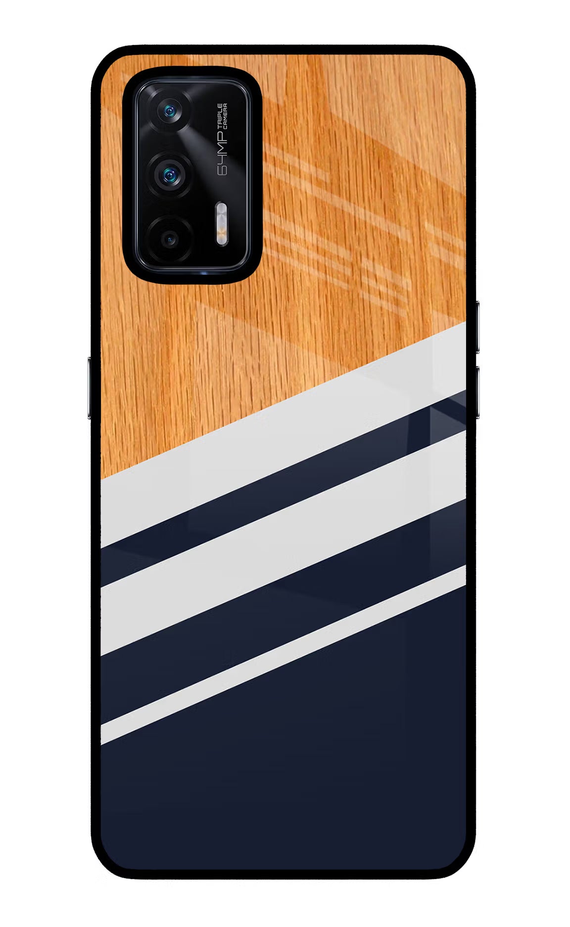 Blue and white wooden Realme X7 Max Glass Case Back Cover by Casekaro