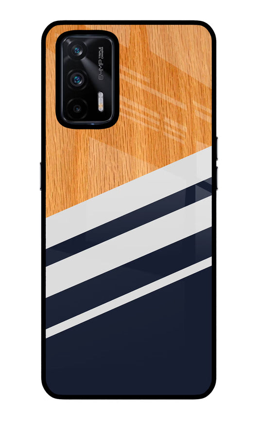 Blue and white wooden Realme X7 Max Glass Case