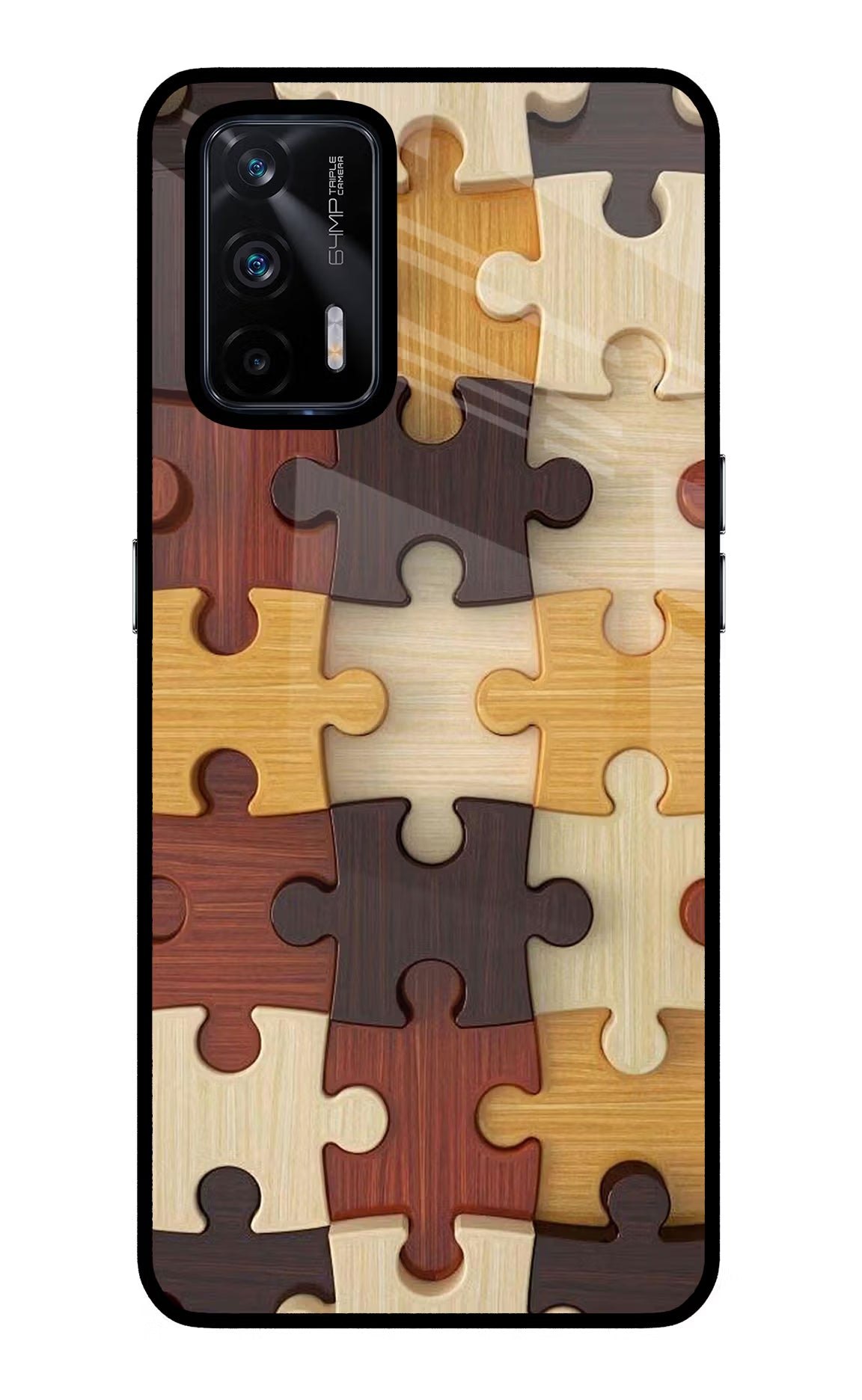 Wooden Puzzle Realme X7 Max Glass Case Back Cover by Casekaro