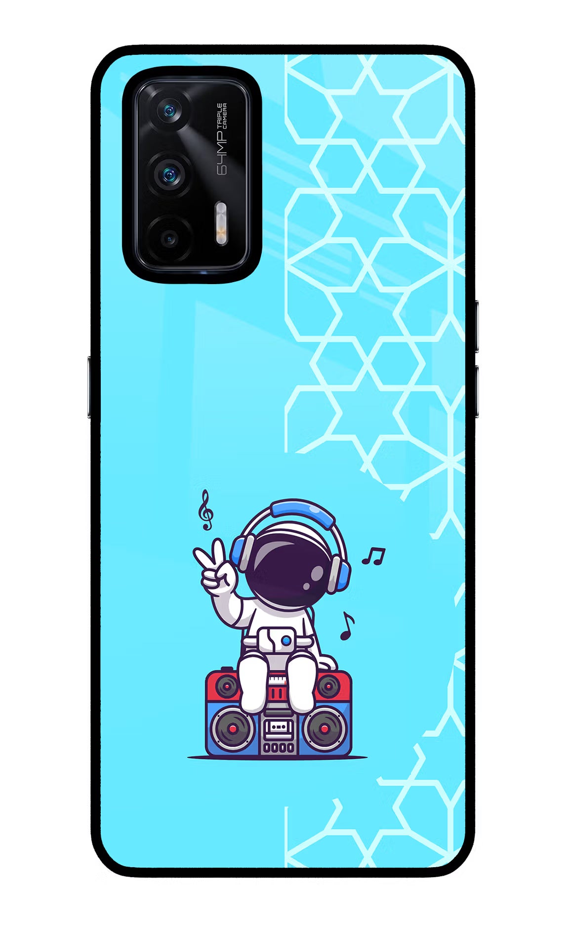 Cute Astronaut Chilling Realme X7 Max Glass Case Back Cover by Casekaro