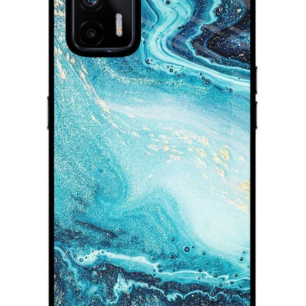 Blue Glitter Marble Realme X7 Max Glass Case