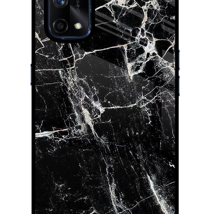 Black Marble Texture Realme X7 Pro Glass Case Back Cover by Casekaro
