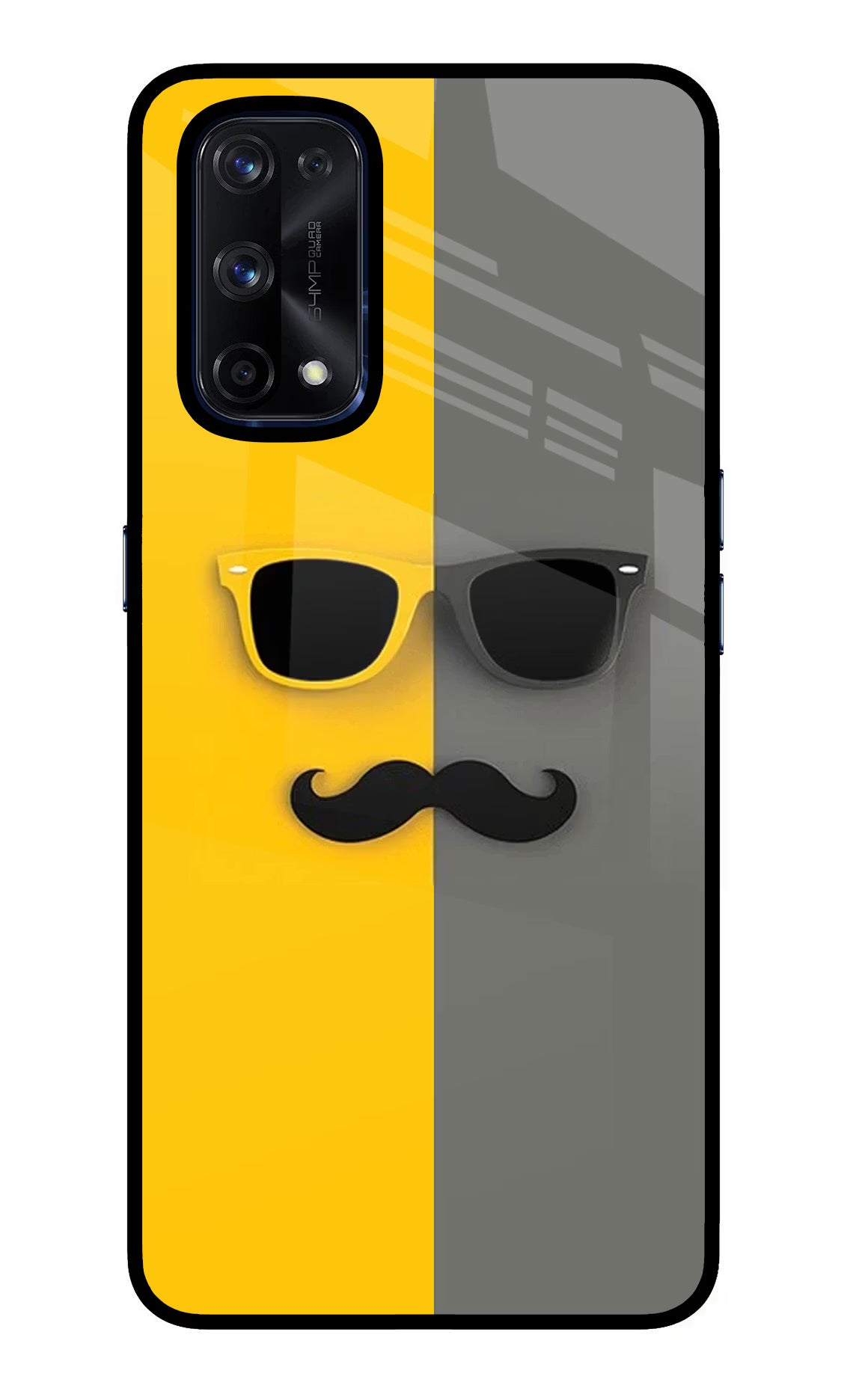 Sunglasses with Mustache Realme X7 Pro Glass Case Back Cover by Casekaro