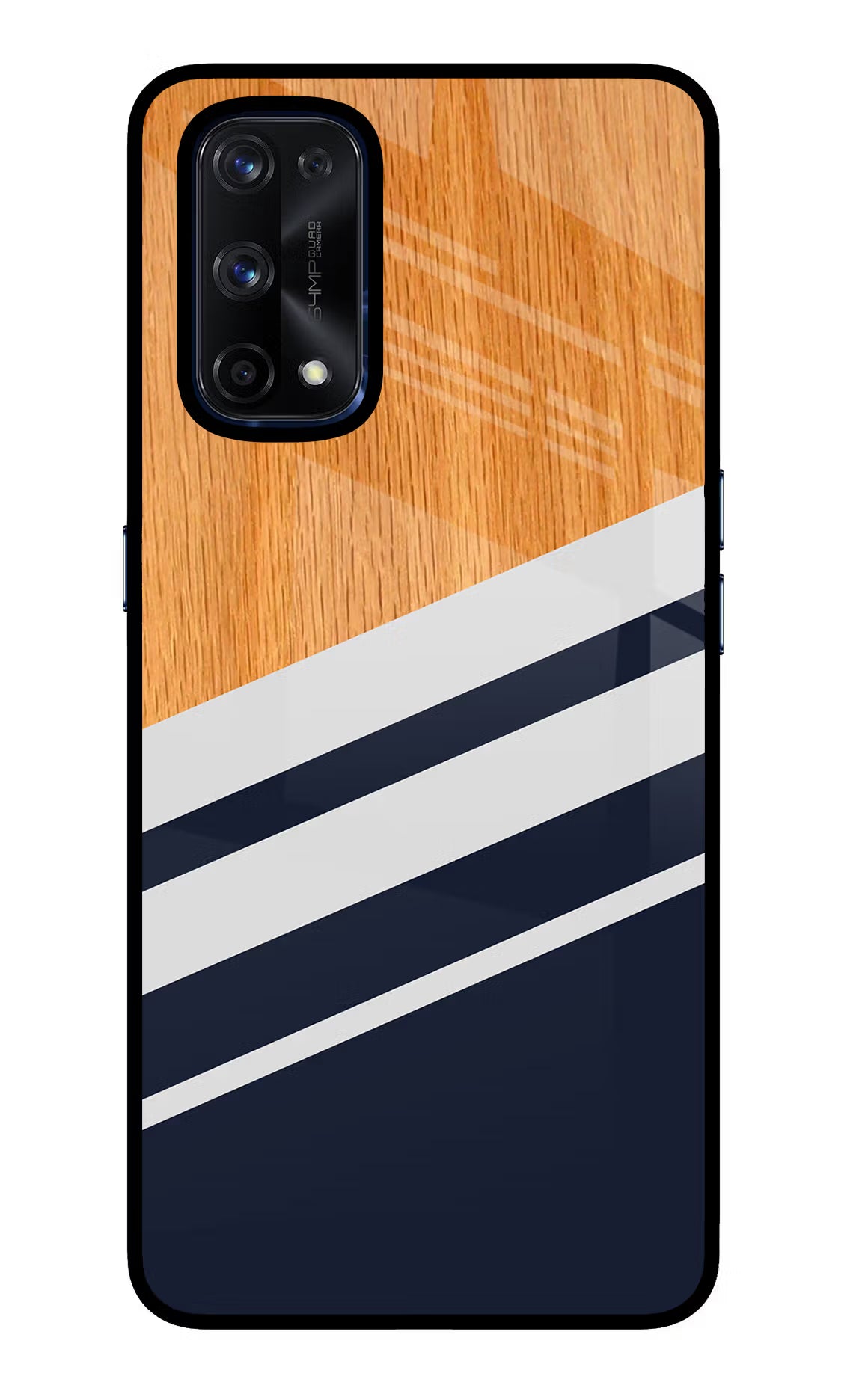 Blue and white wooden Realme X7 Pro Glass Case Back Cover by Casekaro
