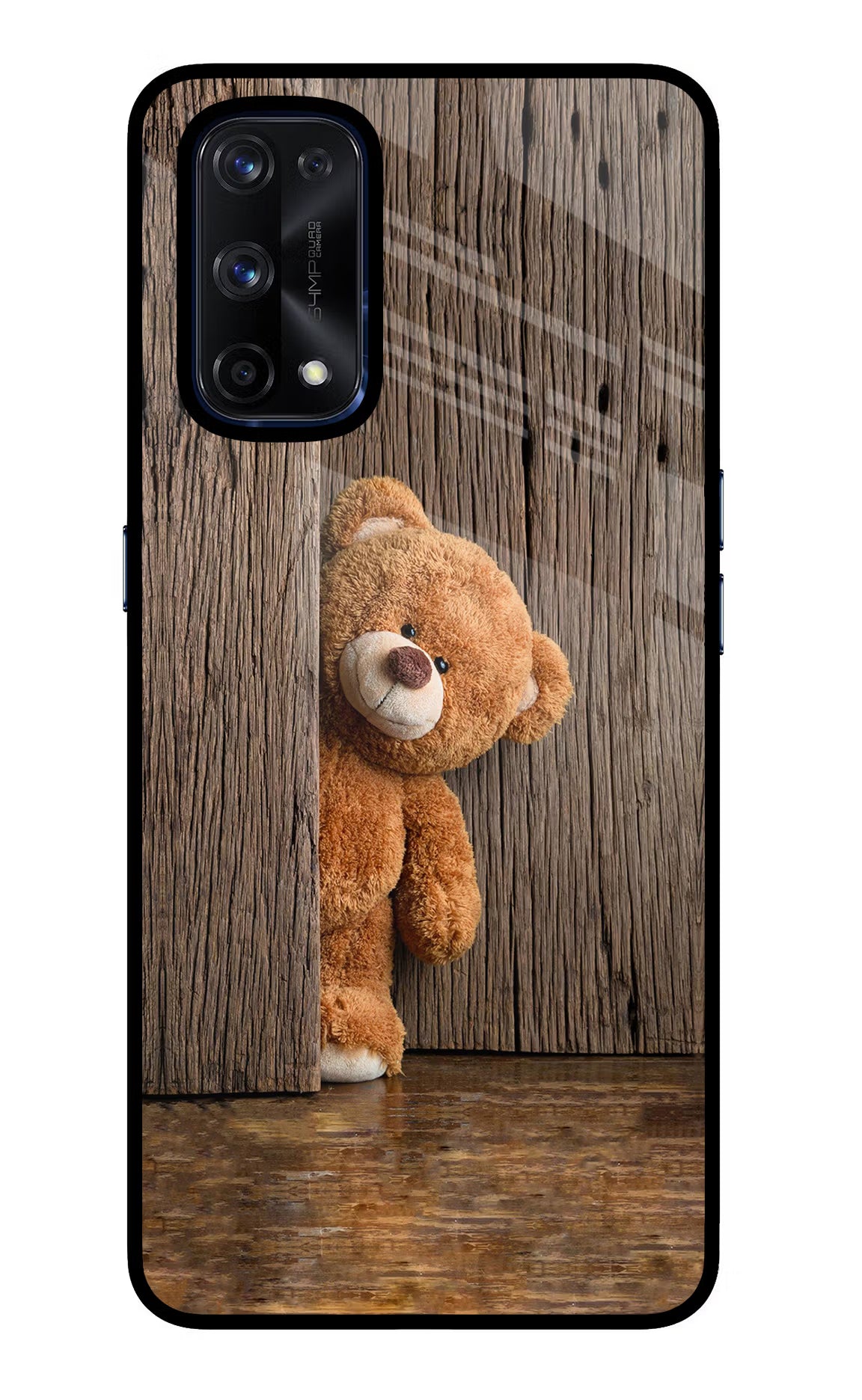 Teddy Wooden Realme X7 Pro Glass Case Back Cover by Casekaro
