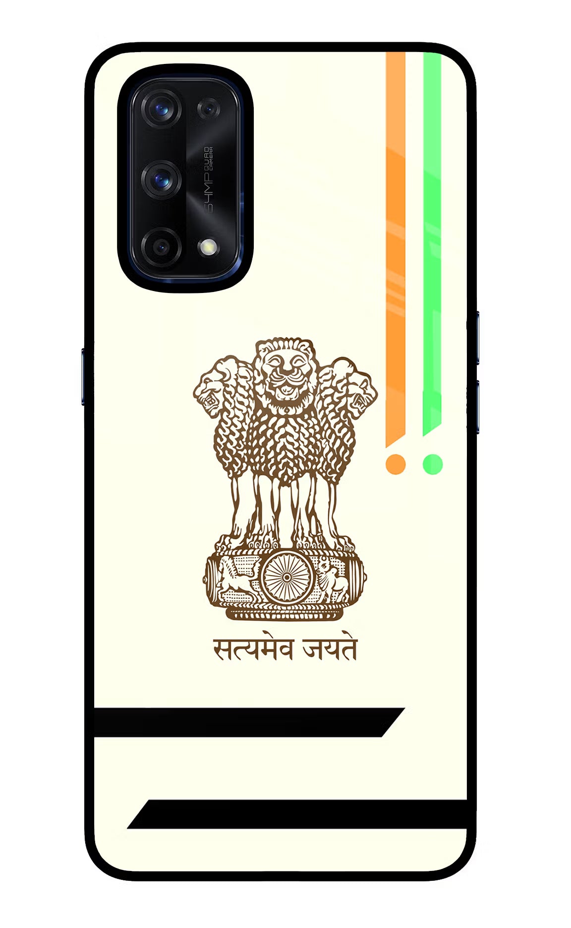 Satyamev Jayate Brown Logo Realme X7 Pro Glass Case Back Cover by Casekaro