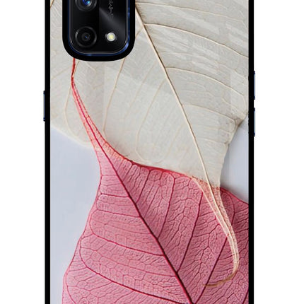 White Pink Leaf Realme X7 Pro Glass Case Back Cover by Casekaro