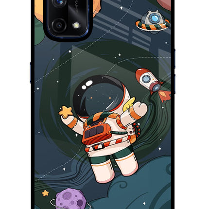 Cartoon Astronaut Realme X7 Pro Glass Case Back Cover by Casekaro