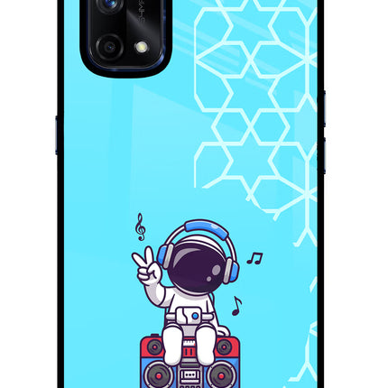 Cute Astronaut Chilling Realme X7 Pro Glass Case Back Cover by Casekaro