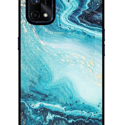 Blue Glitter Marble Realme X7 Pro Glass Case Back Cover by Casekaro