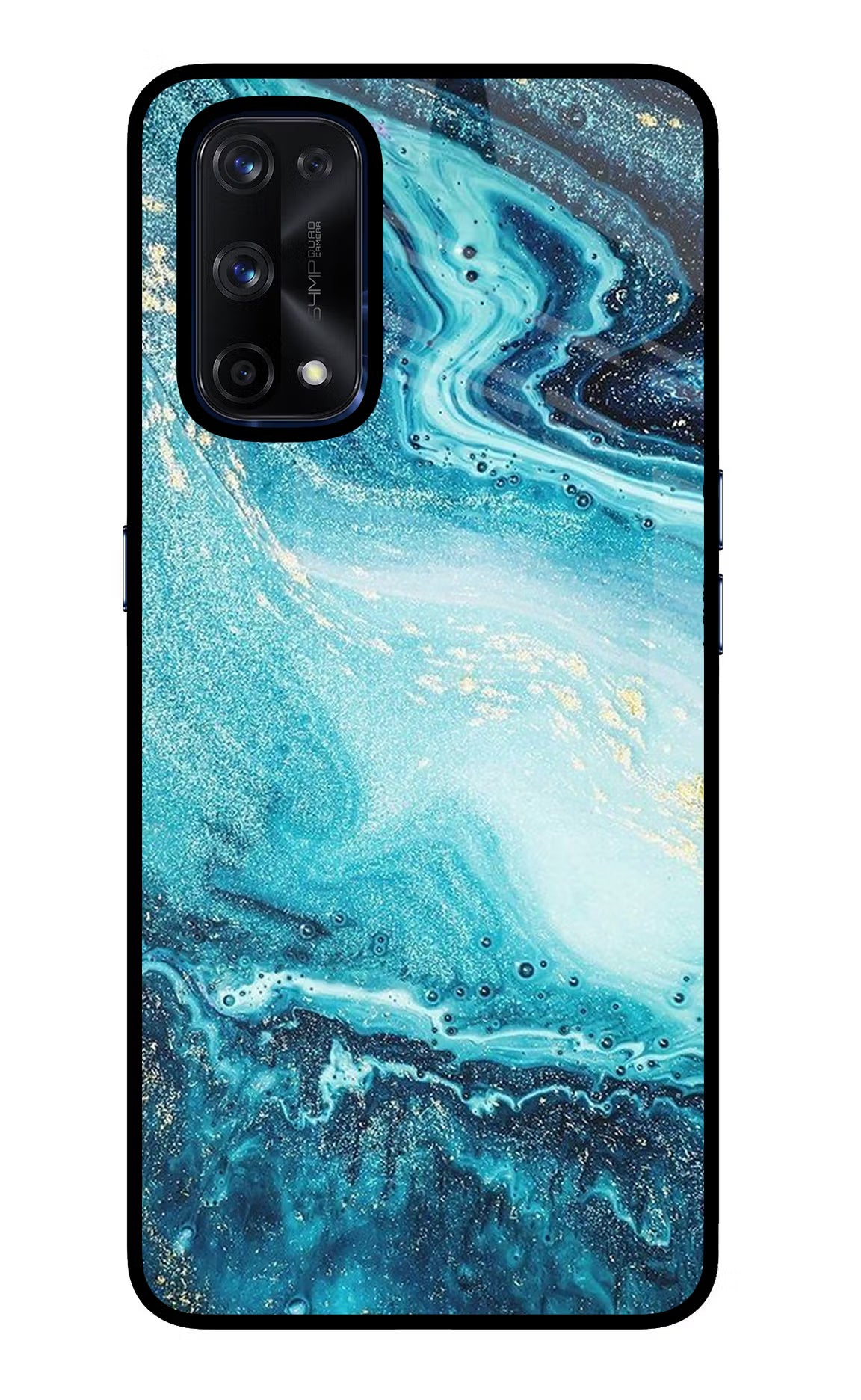 Blue Glitter Marble Realme X7 Pro Glass Case Back Cover by Casekaro
