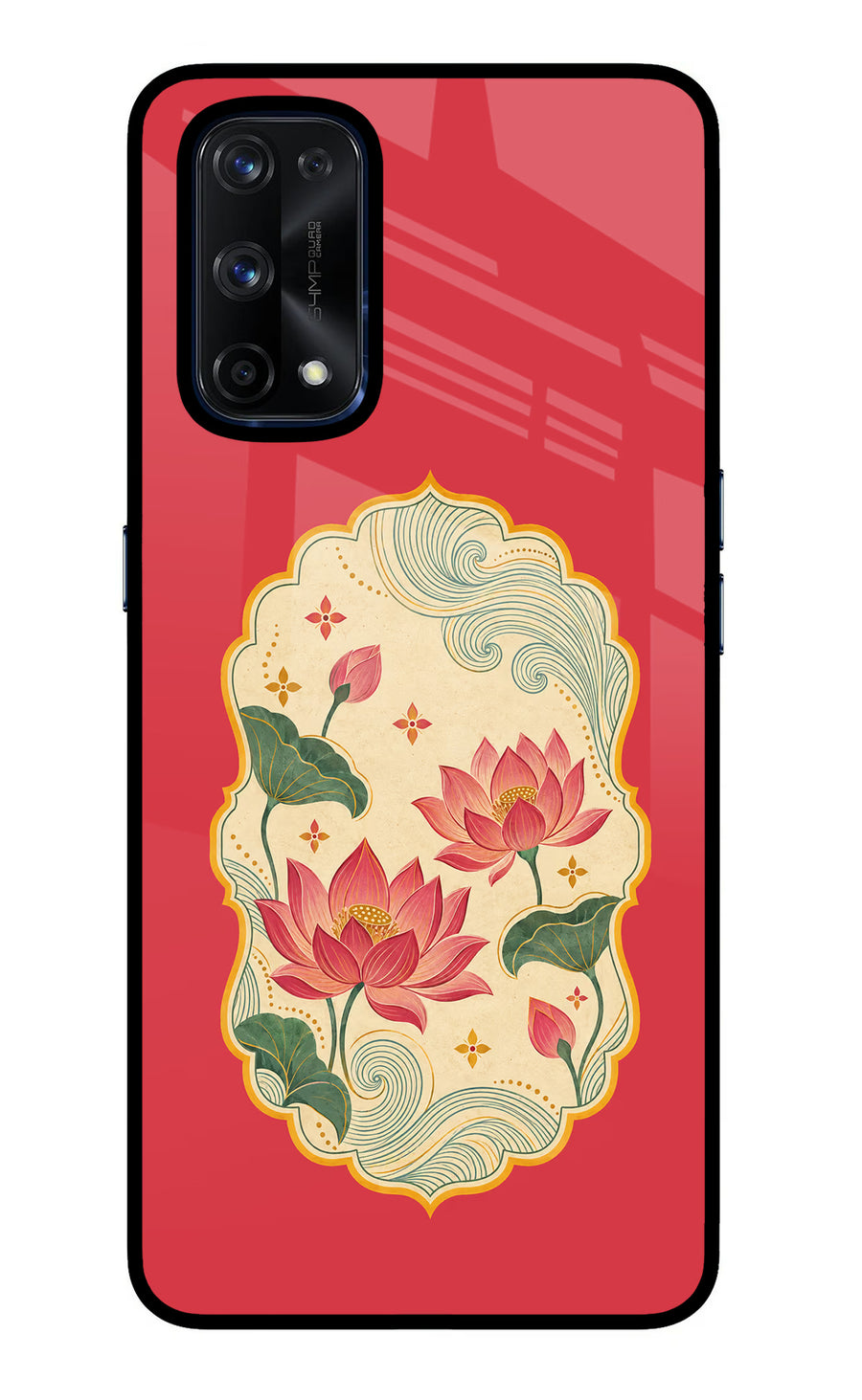 Pink Lotus Realme X7 Pro Back Cover, Glass case