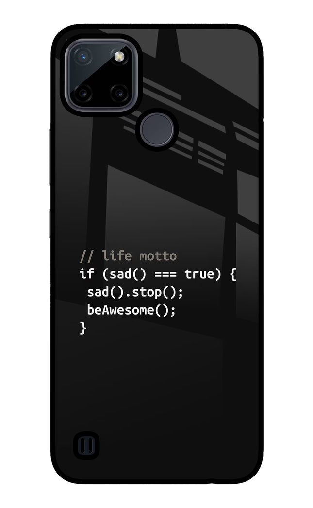Life Motto Code Realme C21Y/C25Y Glass Case Back Cover by Casekaro