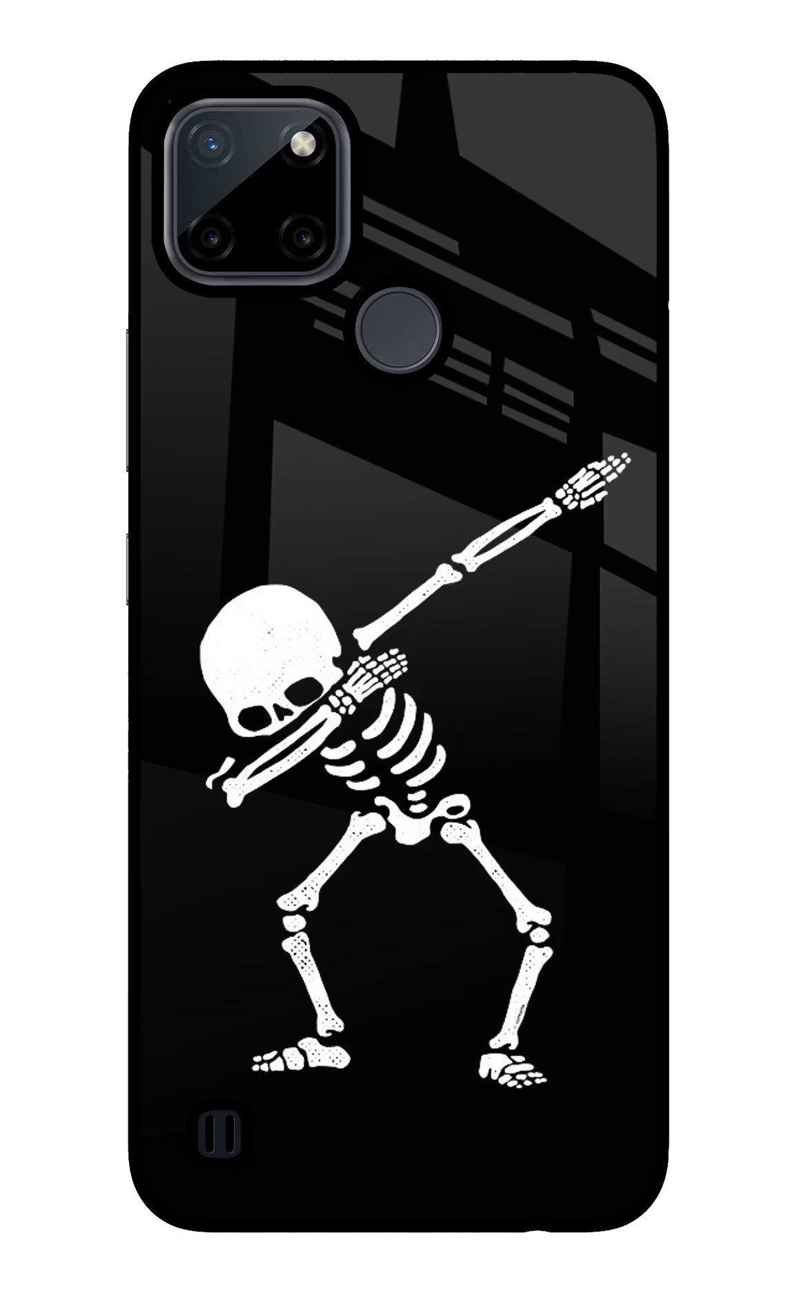 Dabbing Skeleton Art Realme C21Y/C25Y Glass Case Back Cover by Casekaro