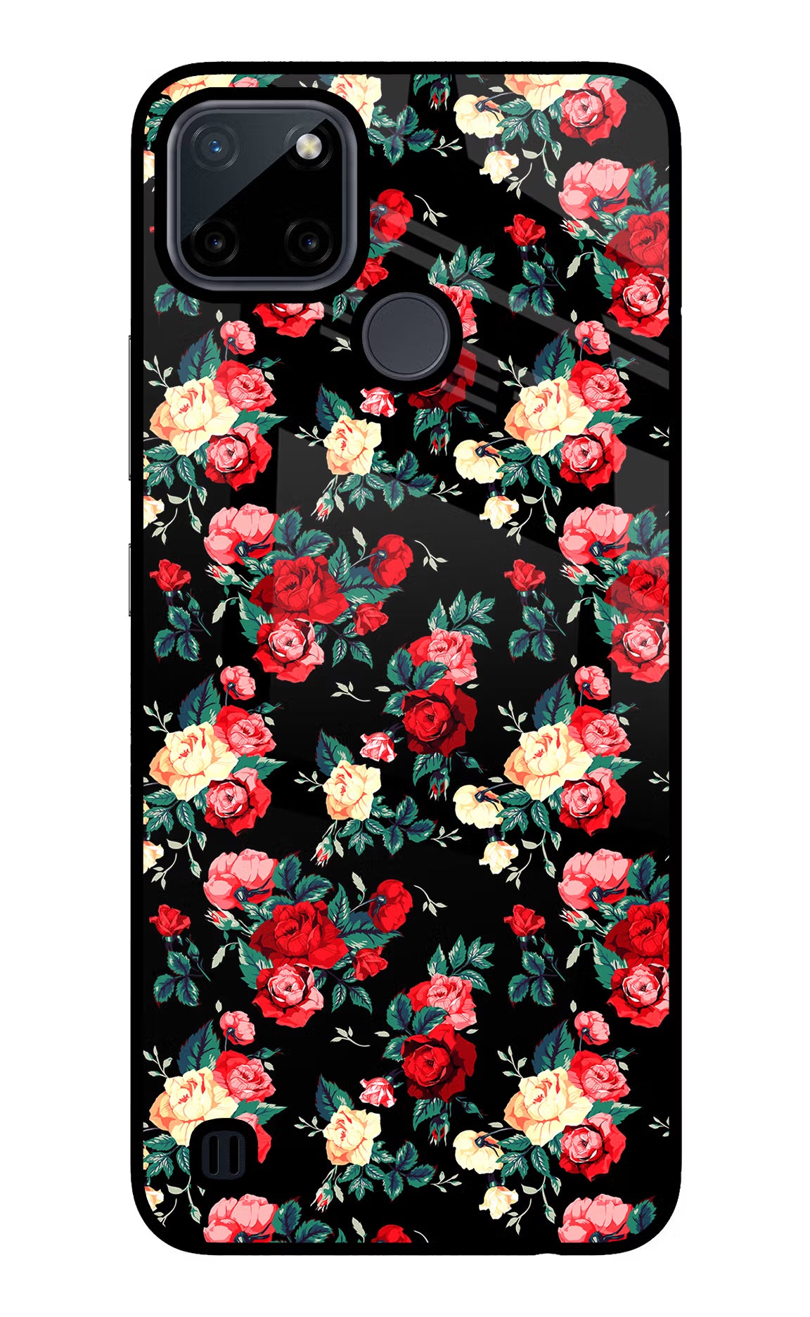 Rose Pattern Realme C21Y/C25Y Glass Case Back Cover by Casekaro