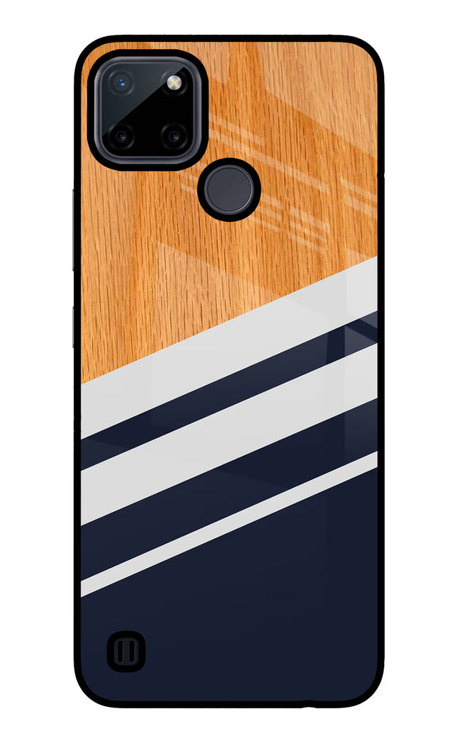 Blue and white wooden Realme C21Y/C25Y Glass Case Back Cover by Casekaro