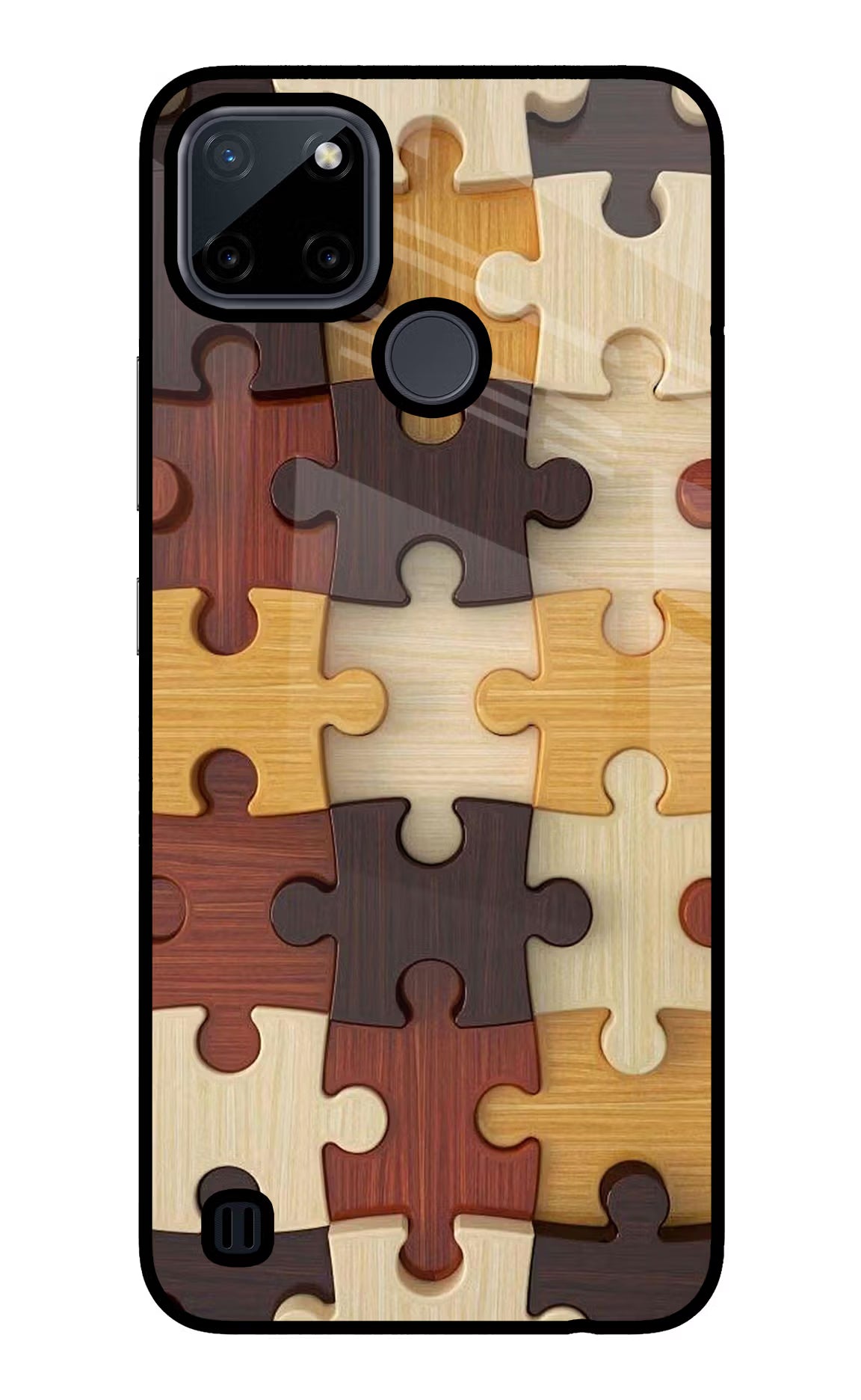 Wooden Puzzle Realme C21Y/C25Y Glass Case Back Cover by Casekaro