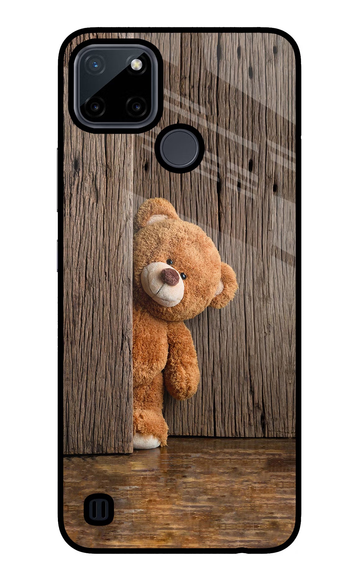 Teddy Wooden Realme C21Y/C25Y Glass Case Back Cover by Casekaro