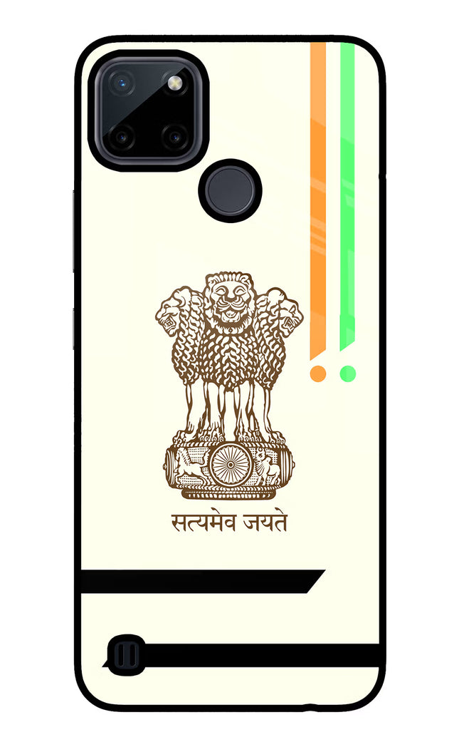 Satyamev Jayate Brown Logo Realme C21Y/C25Y Glass Case Back Cover by Casekaro