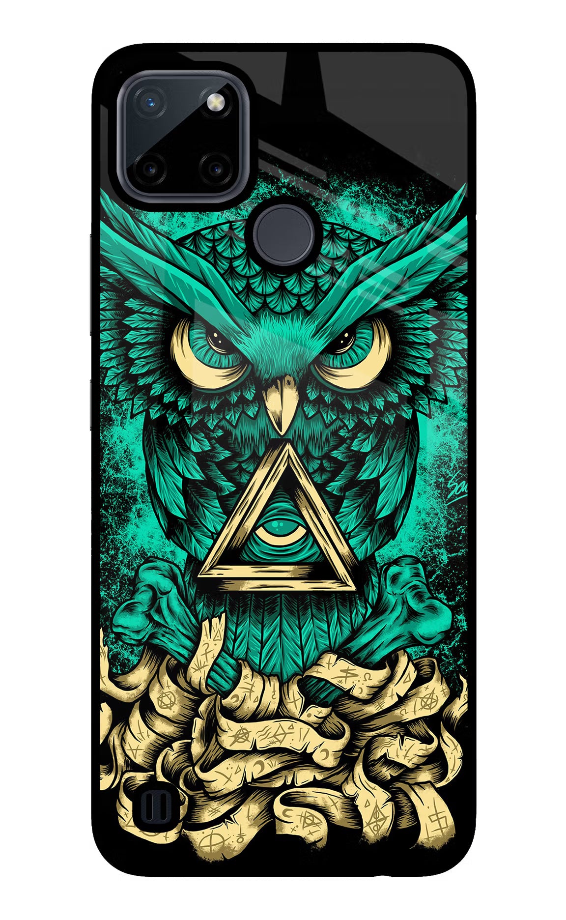 Green Owl Realme C21Y/C25Y Glass Case Back Cover by Casekaro