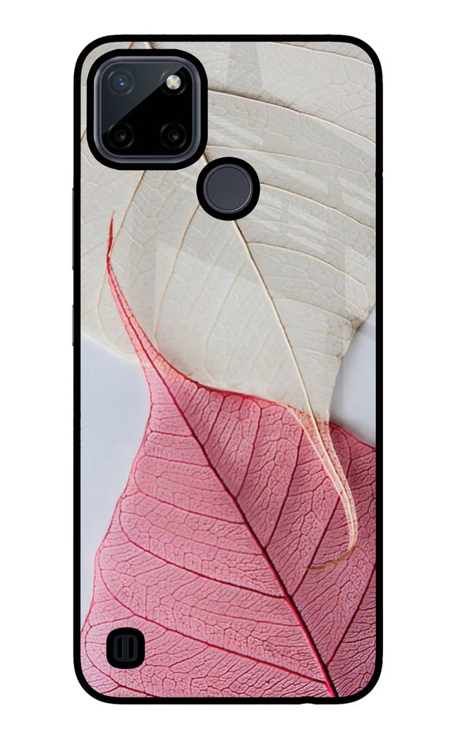 White Pink Leaf Realme C21Y/C25Y Glass Case Back Cover by Casekaro