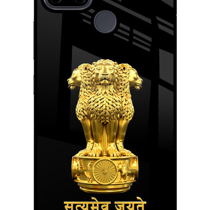Satyamev Jayate Golden Realme C21Y/C25Y Glass Case Back Cover by Casekaro