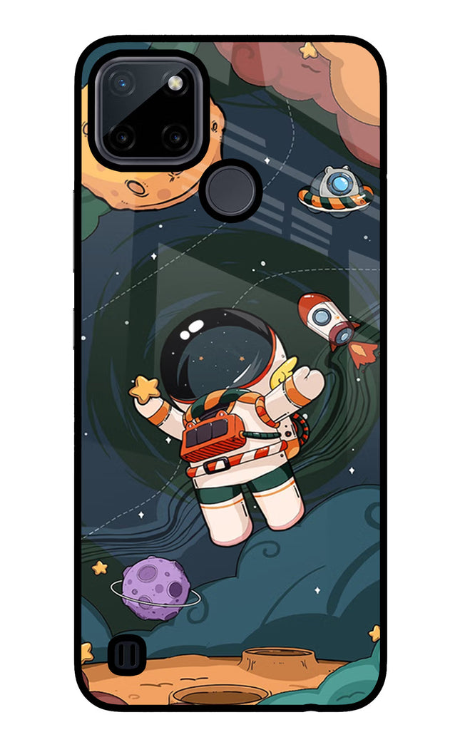 Cartoon Astronaut Realme C21Y/C25Y Glass Case Back Cover by Casekaro
