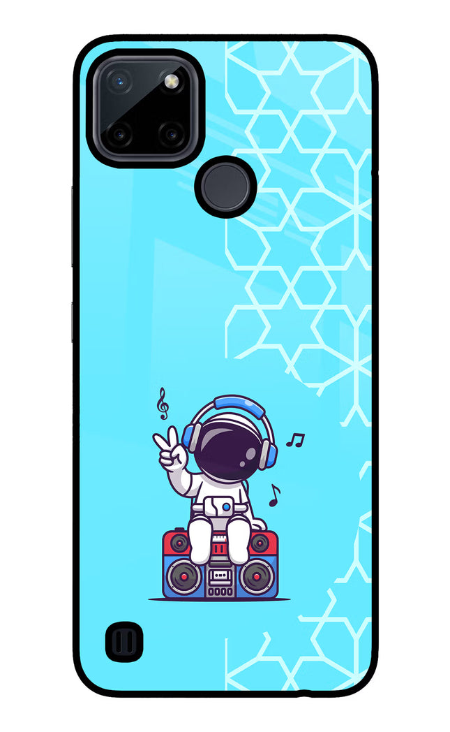 Cute Astronaut Chilling Realme C21Y/C25Y Glass Case Back Cover by Casekaro