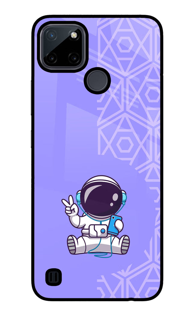 Cute Astronaut Chilling Realme C21Y/C25Y Glass Case Back Cover by Casekaro