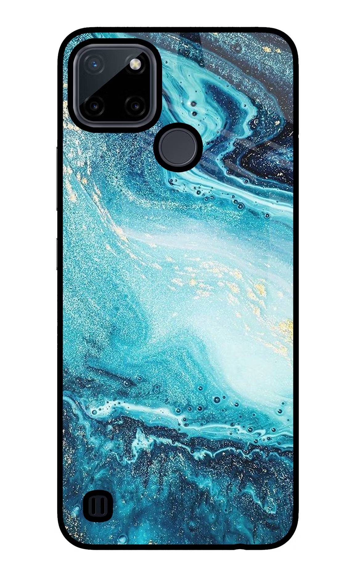 Blue Glitter Marble Realme C21Y/C25Y Glass Case Back Cover by Casekaro