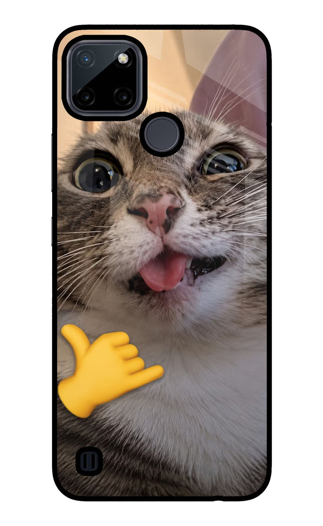 Silly Cat Call Realme C21Y/C25Y Glass Case Back Cover by Casekaro