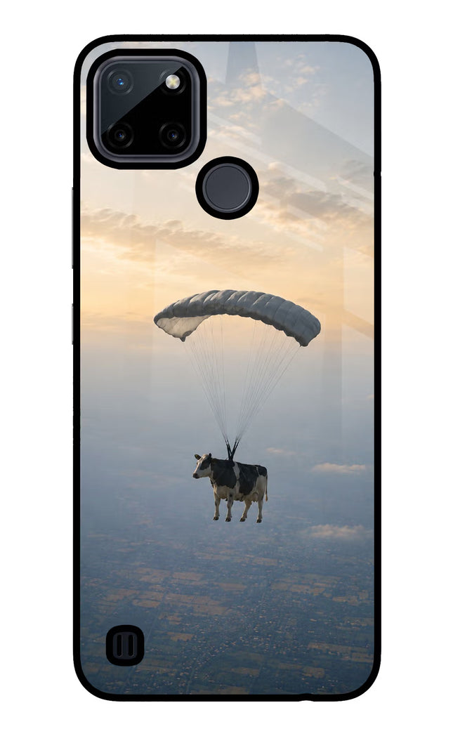 Skydiving Cow Realme C21Y/C25Y Glass Case