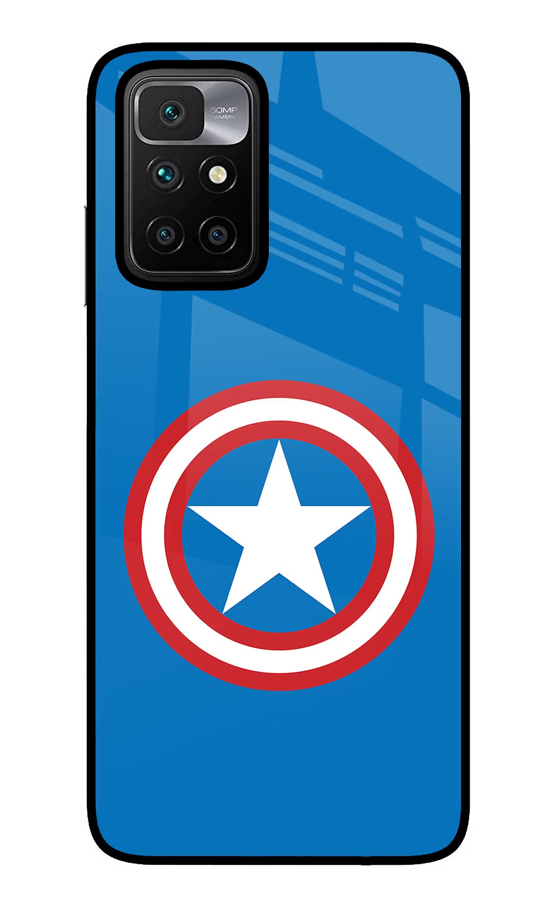 Captain America Logo Redmi 10 Prime Glass Case Back Cover by Casekaro