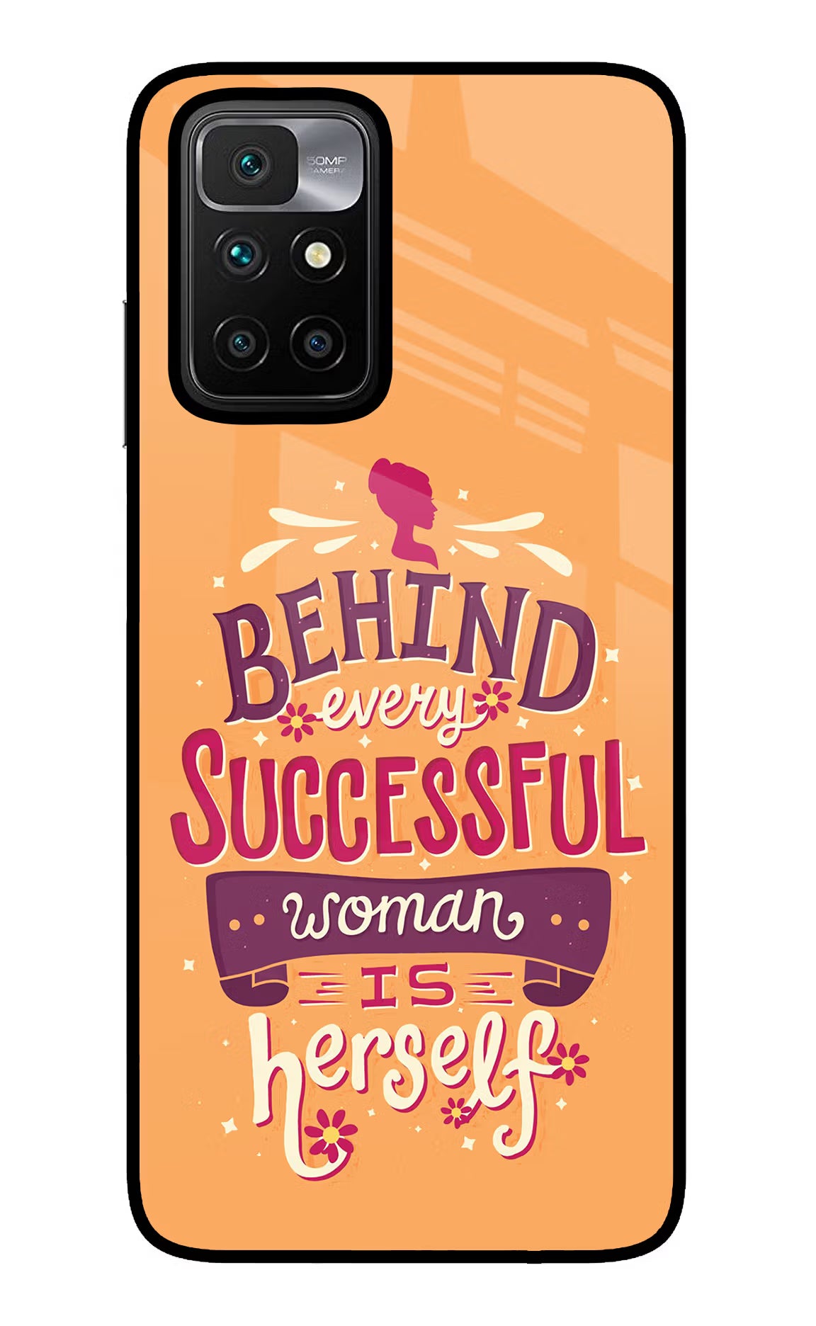 Behind Every Successful Woman There Is Herself Redmi 10 Prime Glass Case Back Cover by Casekaro