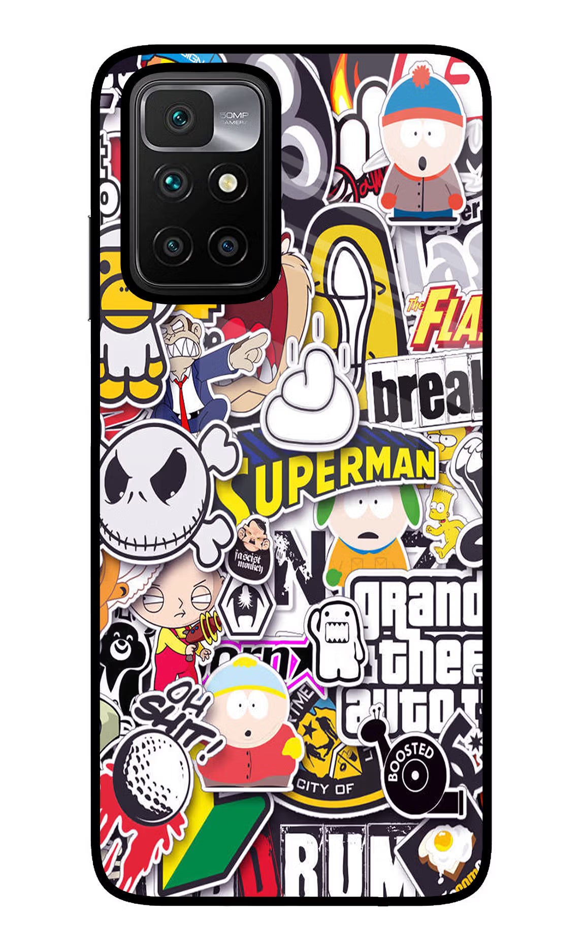 Sticker Bomb Redmi 10 Prime Glass Case Back Cover by Casekaro