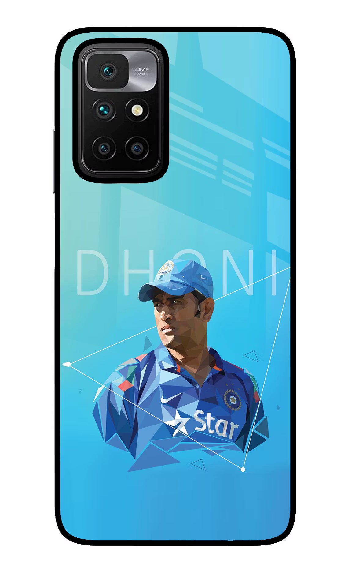 Dhoni Artwork Redmi 10 Prime Glass Case Back Cover by Casekaro