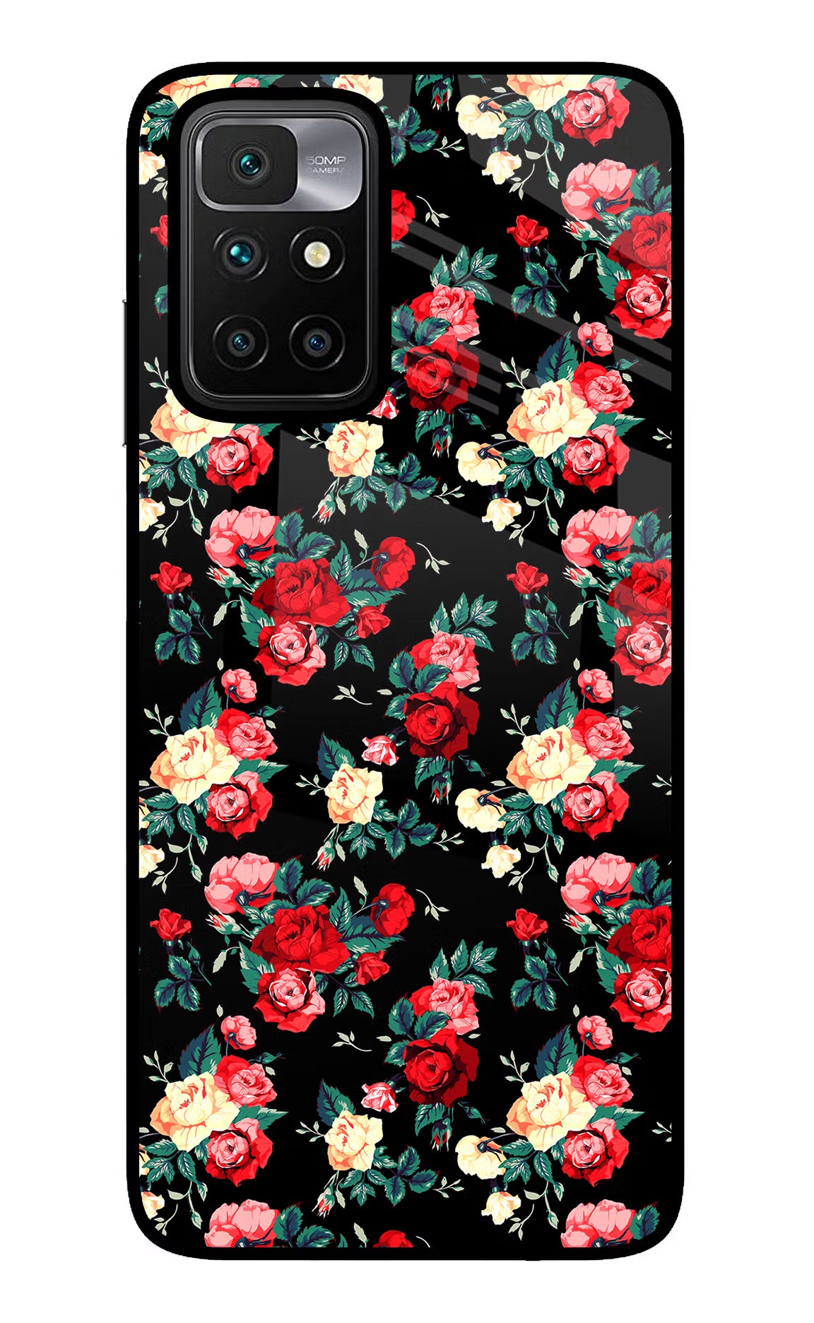 Rose Pattern Redmi 10 Prime Glass Case Back Cover by Casekaro