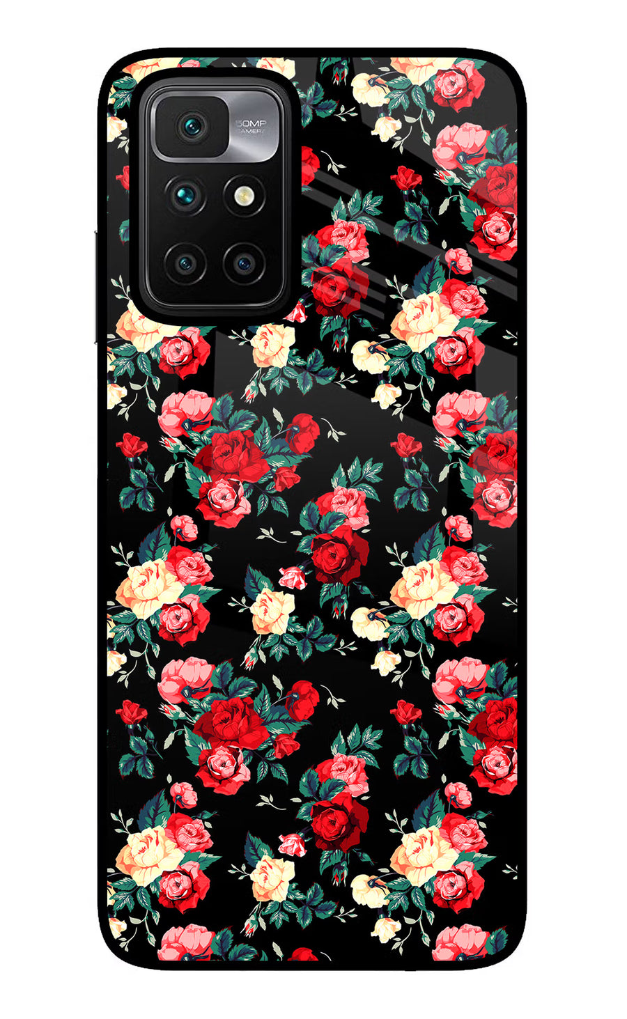 Rose Pattern Redmi 10 Prime Back Cover, Glass case