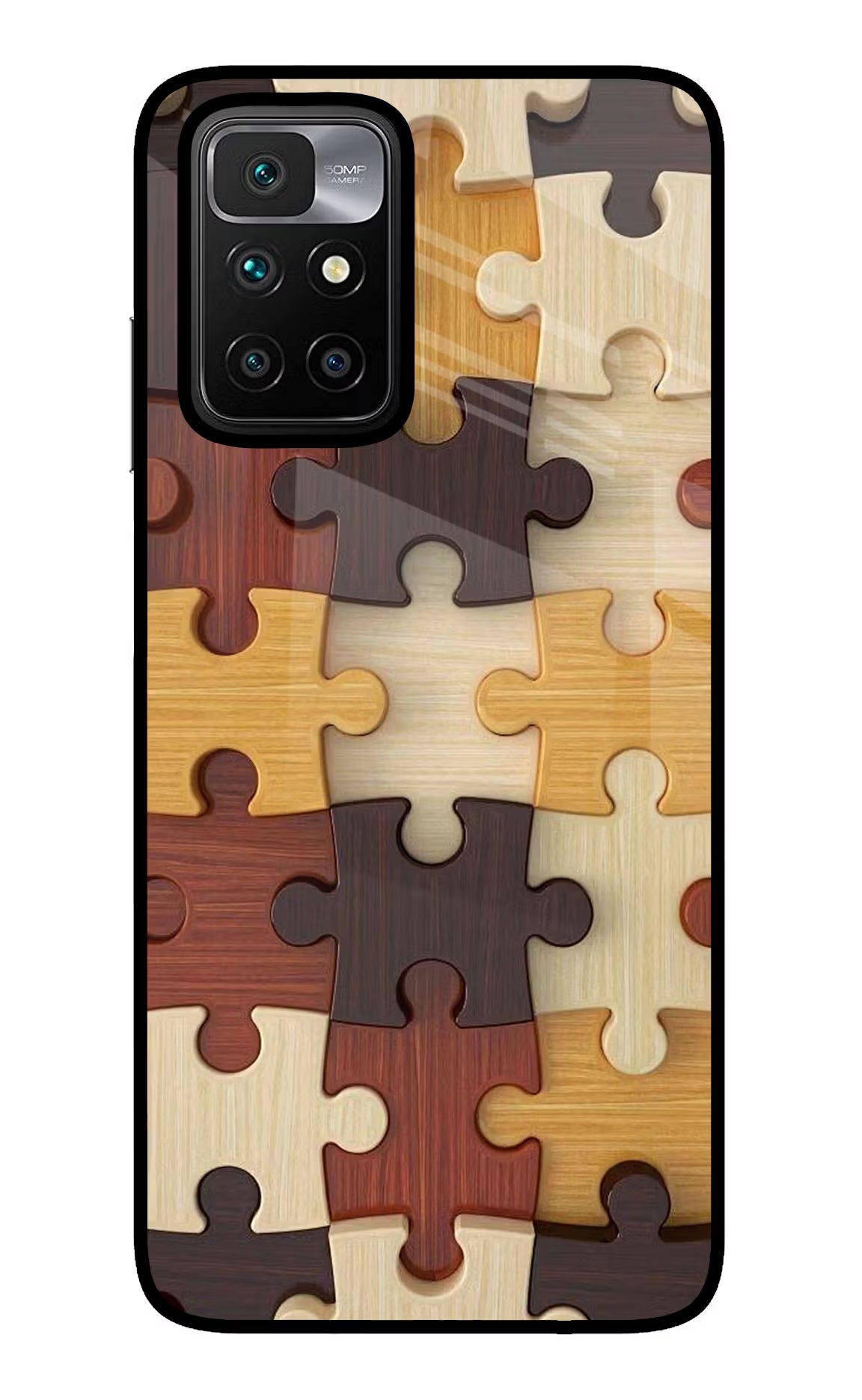 Wooden Puzzle Redmi 10 Prime Glass Case Back Cover by Casekaro