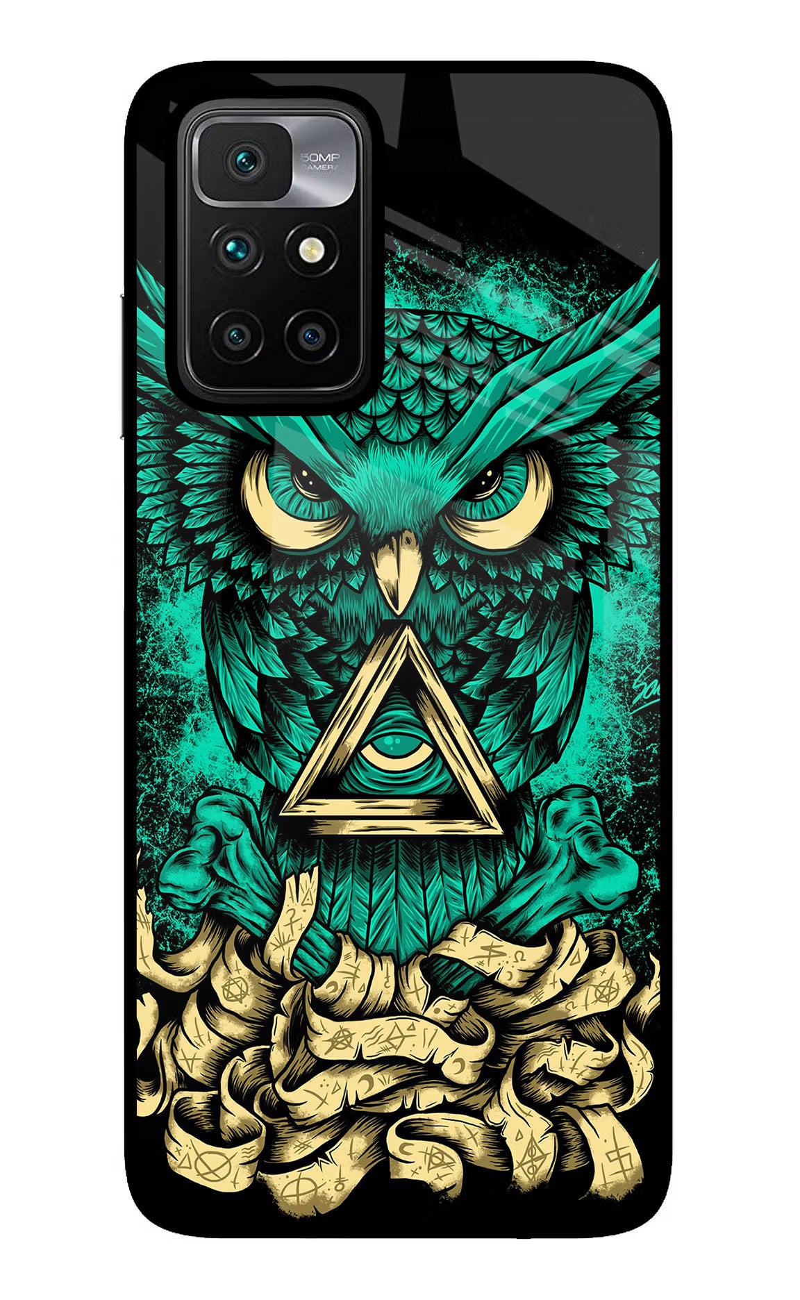 Green Owl Redmi 10 Prime Glass Case Back Cover by Casekaro