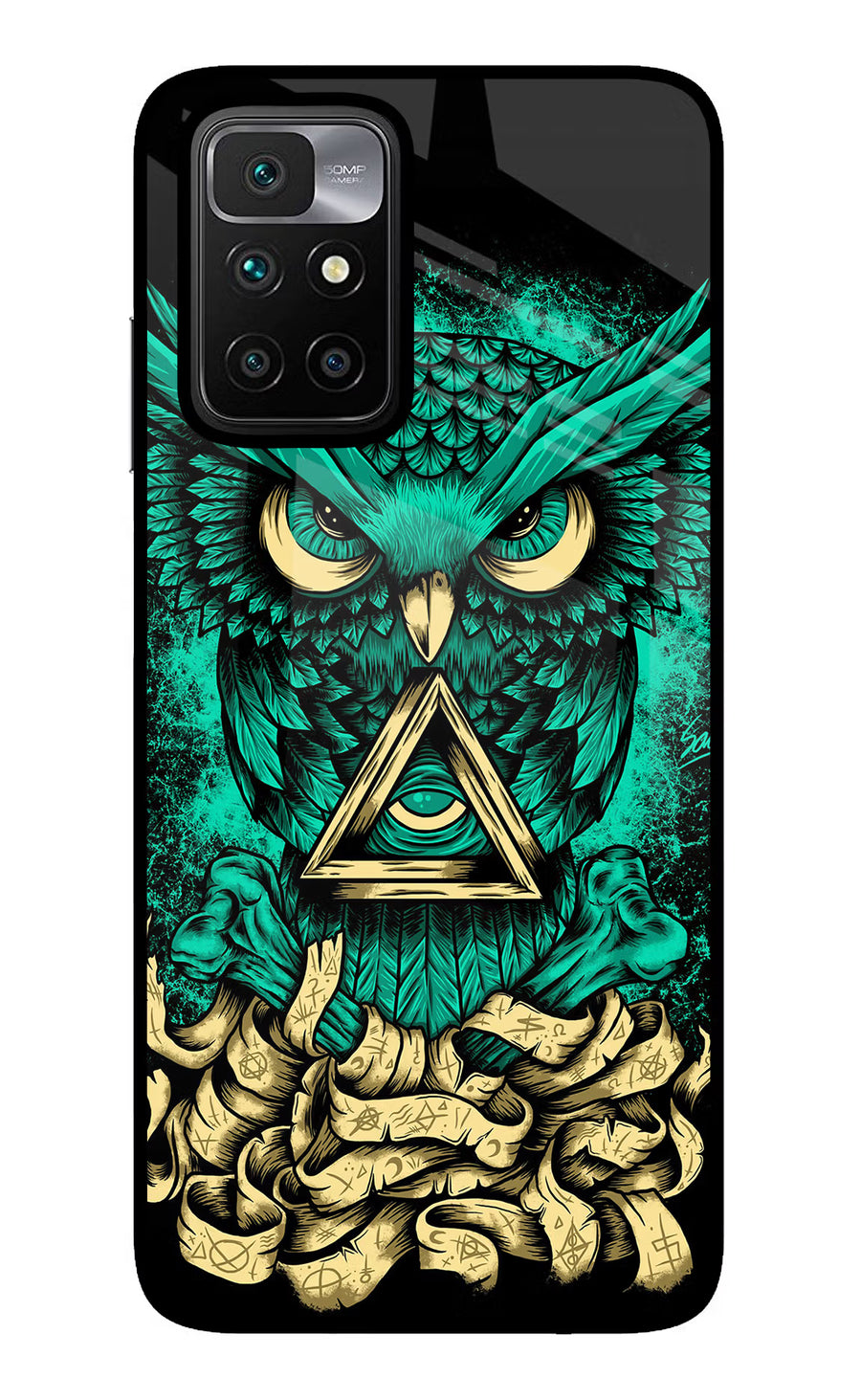 Green Owl Redmi 10 Prime Back Cover, Glass case