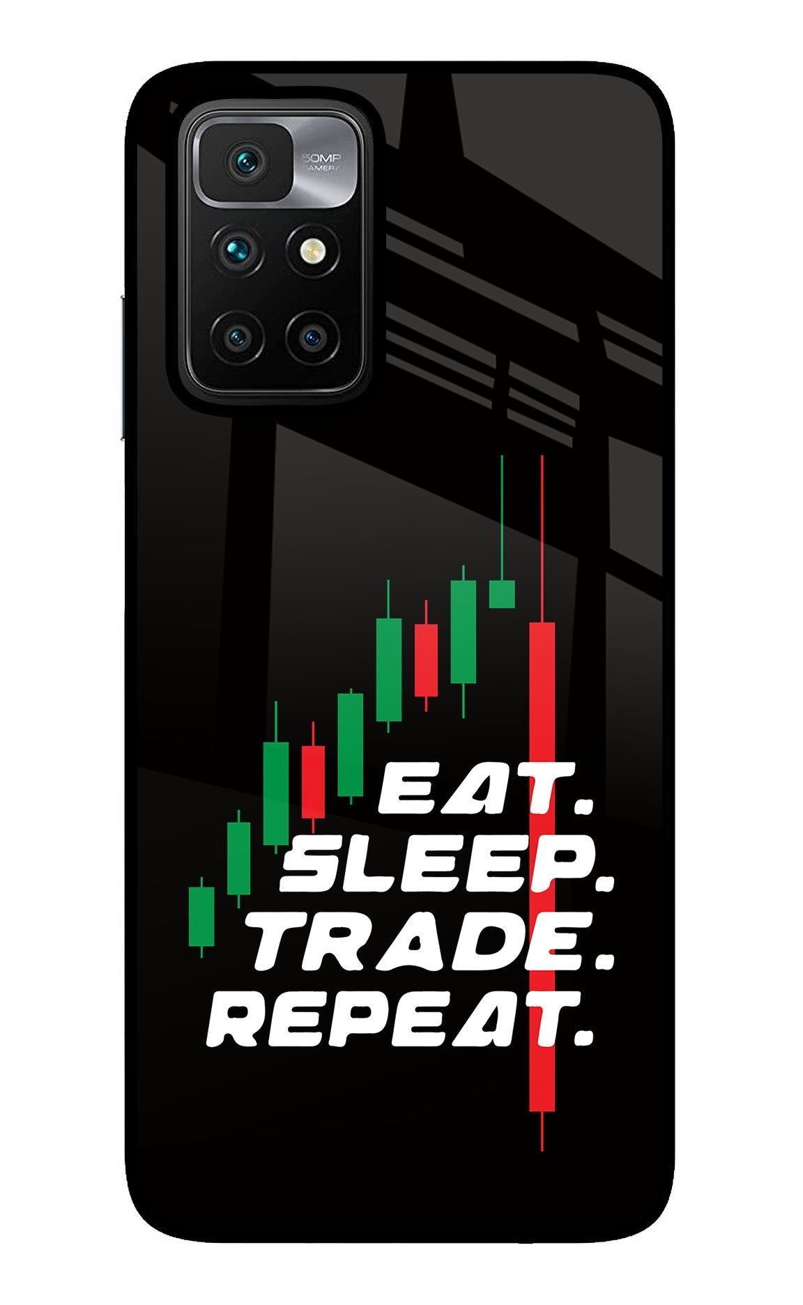 Eat Sleep Trade Repeat Redmi 10 Prime Glass Case