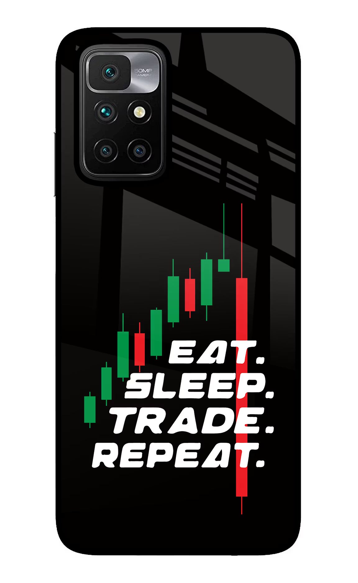 Eat Sleep Trade Repeat Redmi 10 Prime Glass Case Back Cover by Casekaro