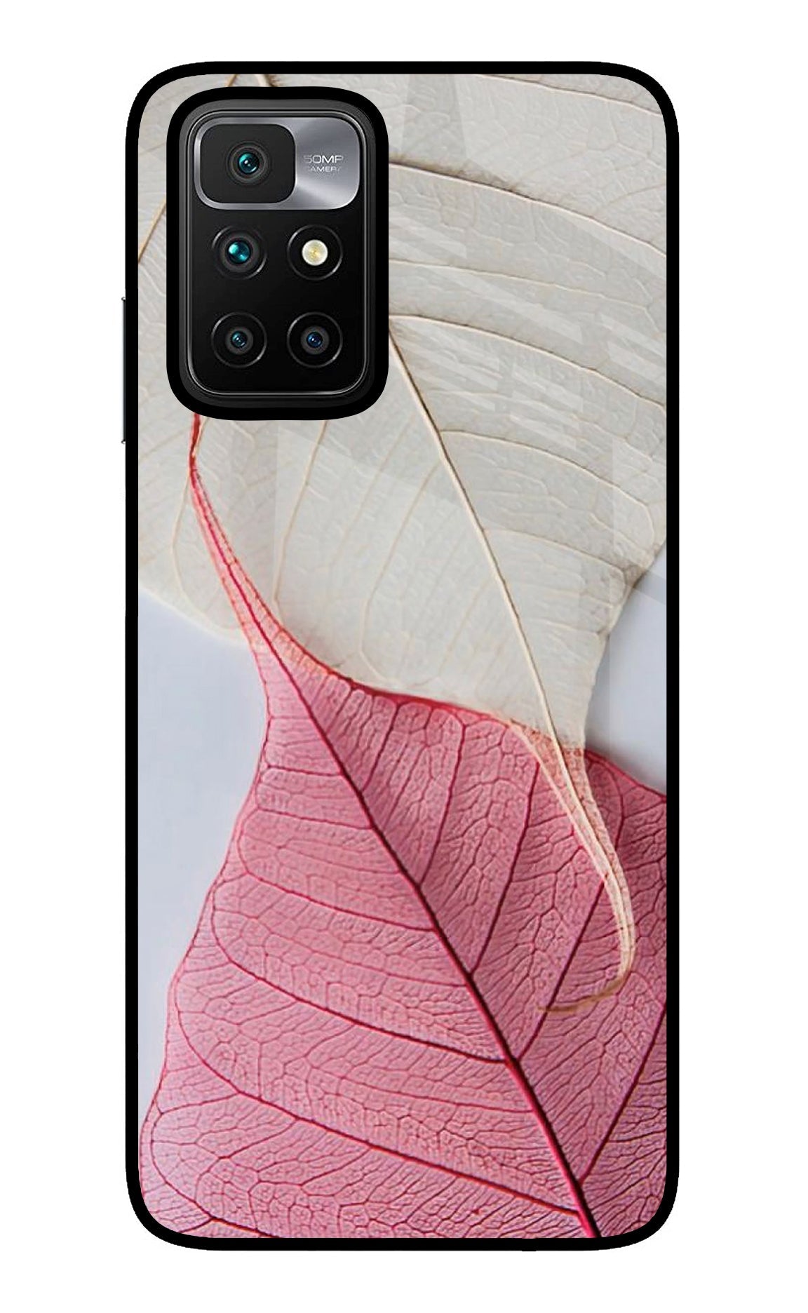 White Pink Leaf Redmi 10 Prime Glass Case