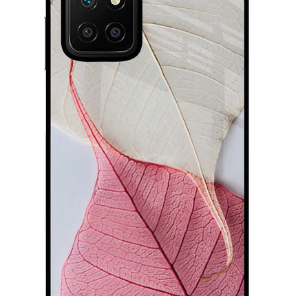 White Pink Leaf Redmi 10 Prime Glass Case Back Cover by Casekaro