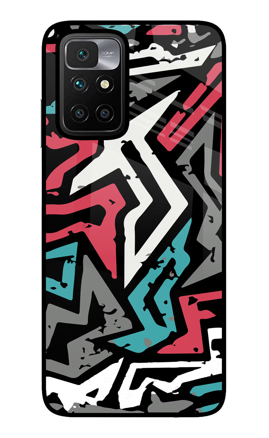 Geometric Graffiti Redmi 10 Prime Back Cover, Glass case
