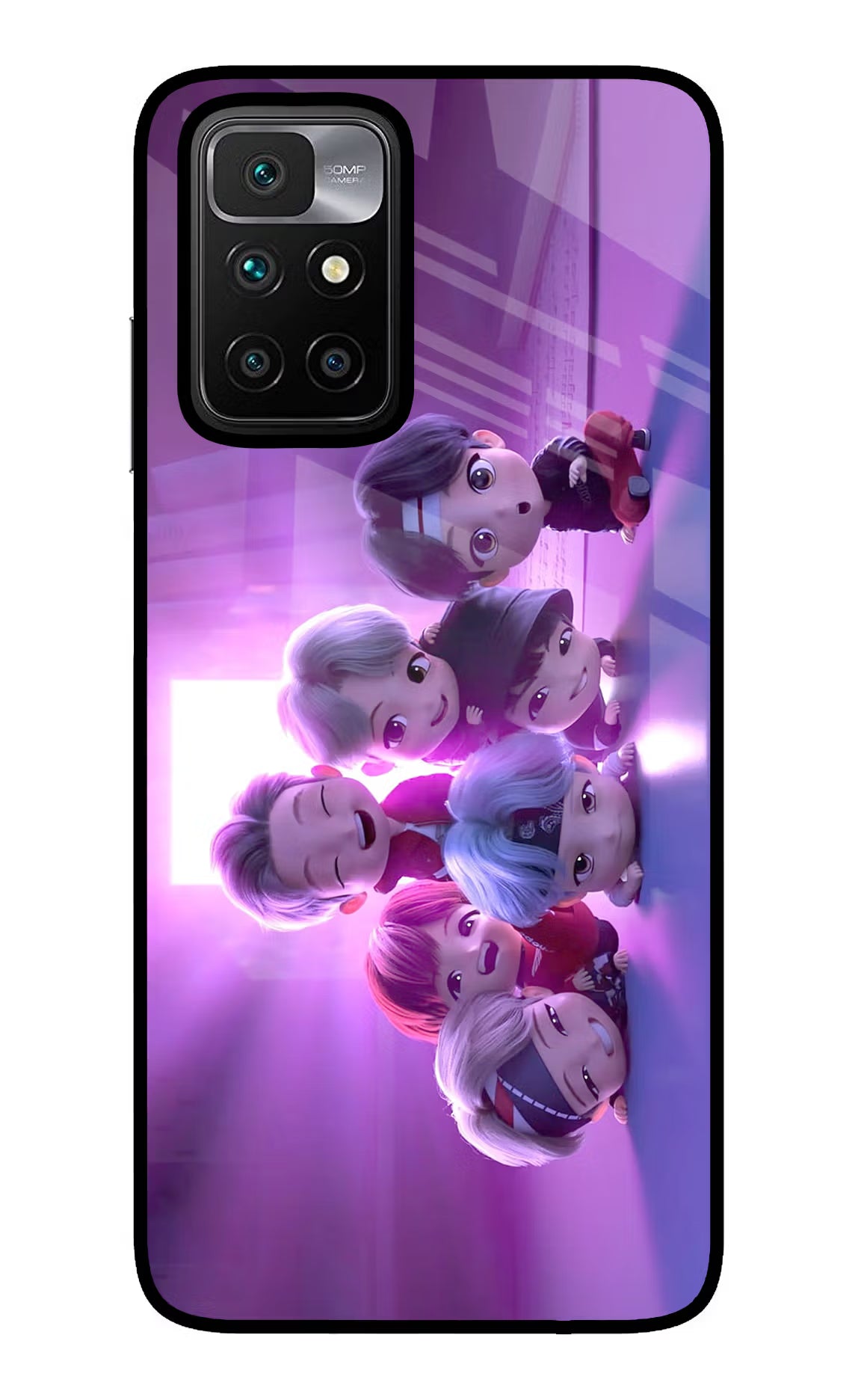 BTS Chibi Redmi 10 Prime Glass Case Back Cover by Casekaro